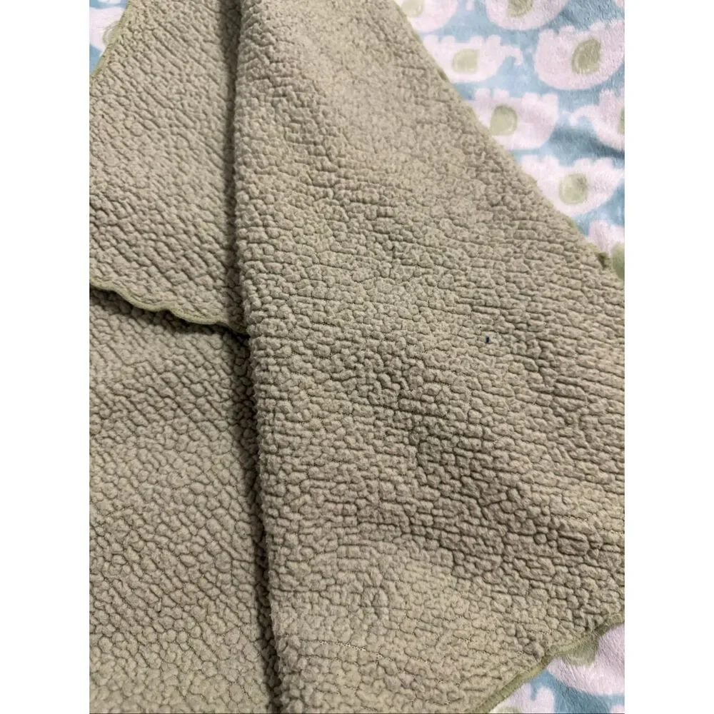 Carters Baby Boys Green Aqua Blue White Elephant Blanket Sherpa Backed 30x40